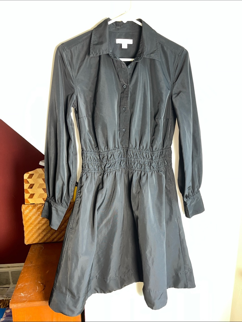 Free Assembly Black Shirtdress with Smocked Waist XS